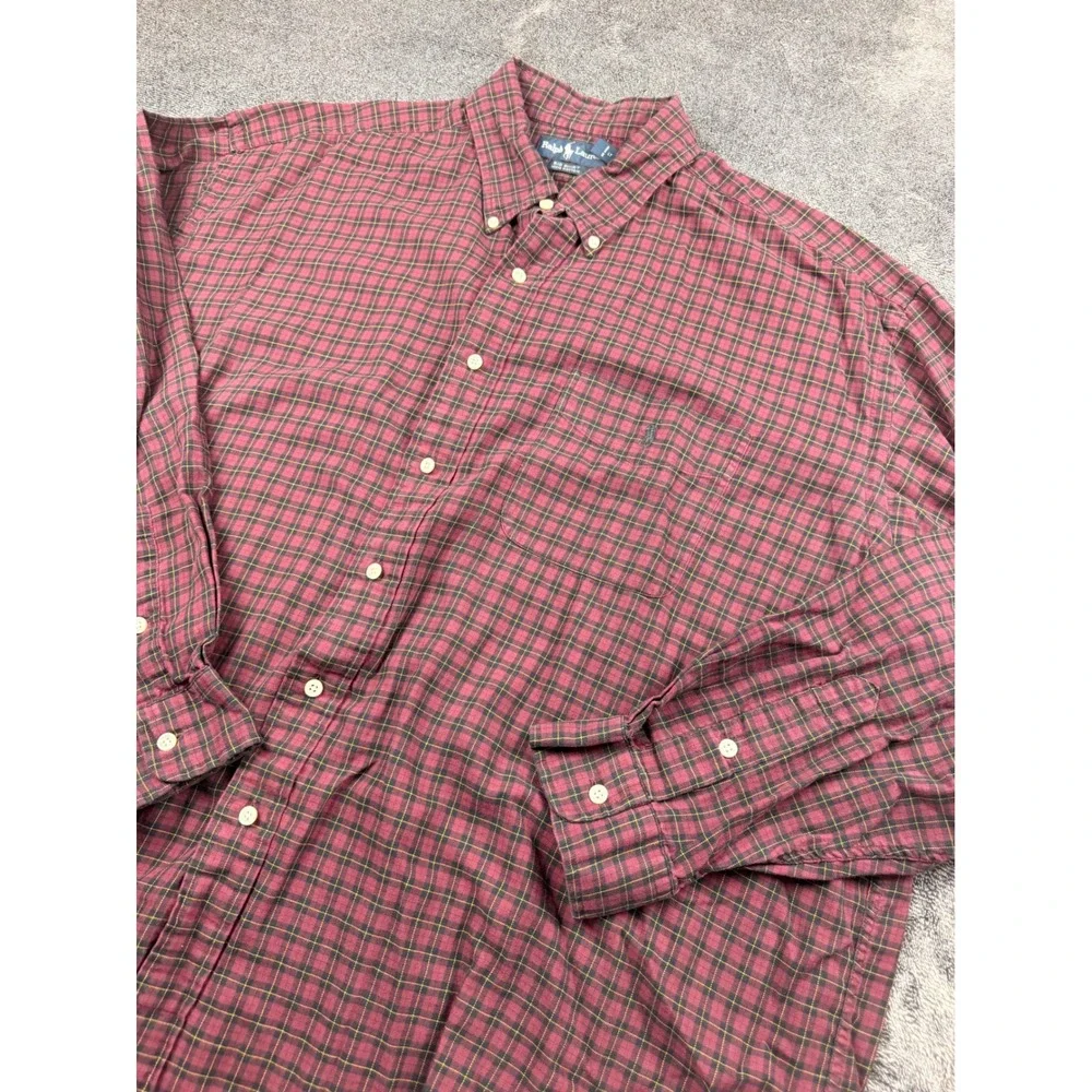 Polo Ralph Lauren Big Shirt XXL Mens Burgundy Plaid Cotton Button Down Long Slv
